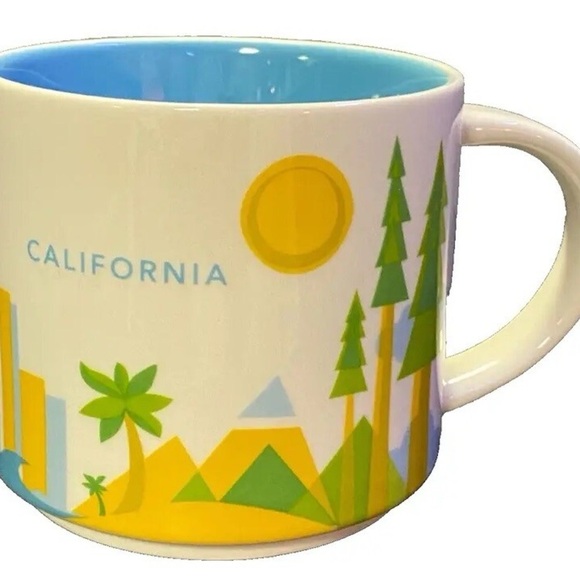 Starbucks 14oz White and Blue with shades of yellow green Orange California Mug - Picture 2 of 4